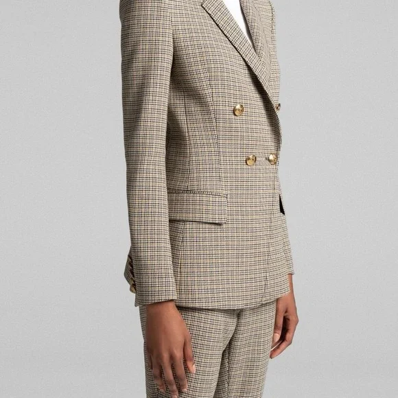 ALC Sedgwick Green Yellow Plaid Gold Double Breasted Blazer Preppy Fall Tailored - Picture 16 of 16